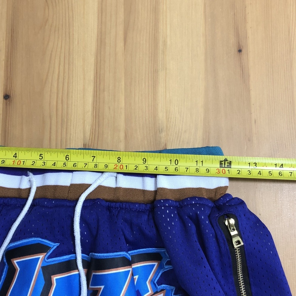 Utah Jazz Just Don 1996-97 Embroidered Print Basketball Shorts Sz S Purple NBA - Picture 13 of 15